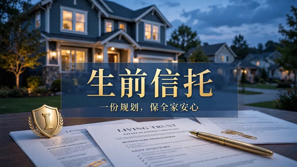 生前信托房子夜景盾牌保护示意图