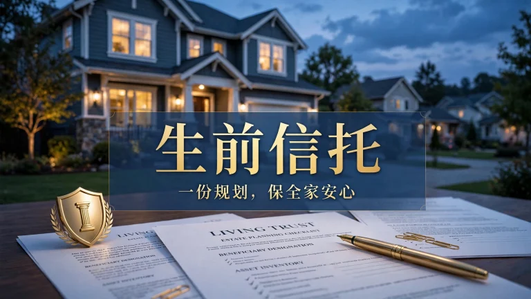 生前信托房子夜景盾牌保护示意图